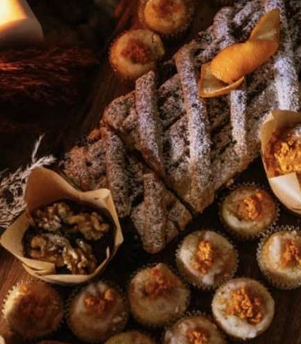 Autumn pastries on a wooden board